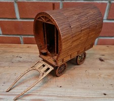 Vintage Handcarved Matchstick Gypsy Romany Caravan Wagon 9 x 9 inches 
