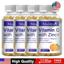 Vitamin C with Zinc 120 Capsules Antioxidant Supplements for Immune Support