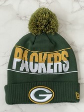 New Era NFL Green Bay Packers Beanie Knit Hat Winter Pom Cap Used Clean
