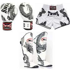 Juego de Guantes de Boxeo Gemelos, Pantalones Cortos MMA y Espinilleras Gemelos Estilo Especial Dragón
