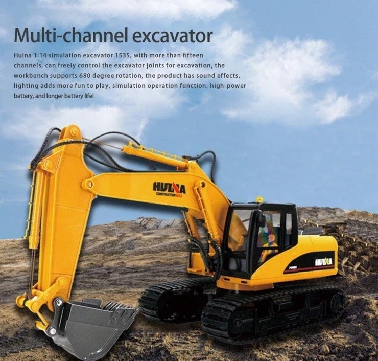 HUINA 1535 RC Digger Excavator 1/14 Metal 2.4G Remote Lights Sound 15 Channel - Image 3 of 4