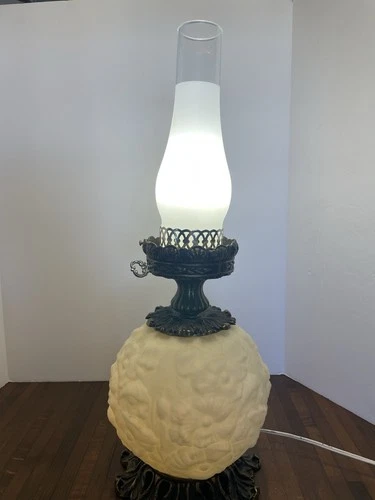 Fenton Milk Glass Poppy Double Globe Lamp Base And Hurricane Glass ONLY Works