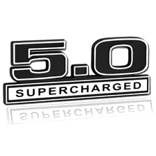 Supercharger 5.0 Liter Supercharged Chrome & Black Emblem Badge Logo 5" Long