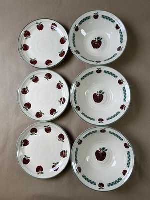 International China Applejack Bowl Plate Set 6pc White Gingham Apples Plaid