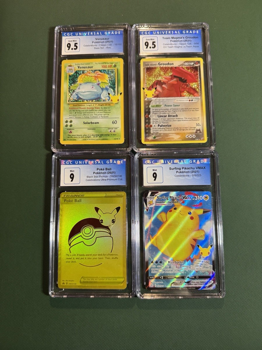 Celebrations Pokemon Graded Slab Lot Of 4 Pikachu| Venusau| Groudon|Poke Ball Celebrations Pokemon Graded Slab Lot Of 4 Pikachu| Venusau| Groudon|Poke Ball