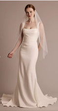 Stretch Crepe Cowl Neck Sheath Wedding Dress – Worn Once, Casual Outdoor Wedding