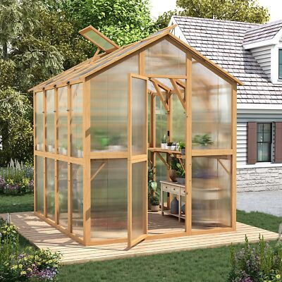 #ad 6x7 FT Outdoor Wooden Greenhouse Walk in Garden Greenhouse with Plant Stand $529.99