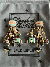 Lunch At The Ritz TOY BOX clip Earrings; RARE, NEW, NEVER WORN!!