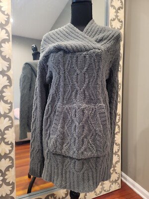 barefoot dreams cozy chic Zig zag cable knit sweater dark green