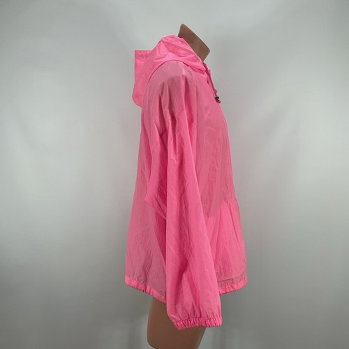 Vtg 80s 90s Pro Spirit Men L Neon Hot Pink Hooded Lightweight Windbreaker Jacket - Picture 5 of 9