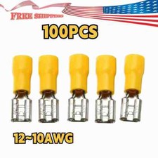 100pcs 6.3mm Female Spade Terminal Crimp 12-10AWG Wire Connectors Yellow