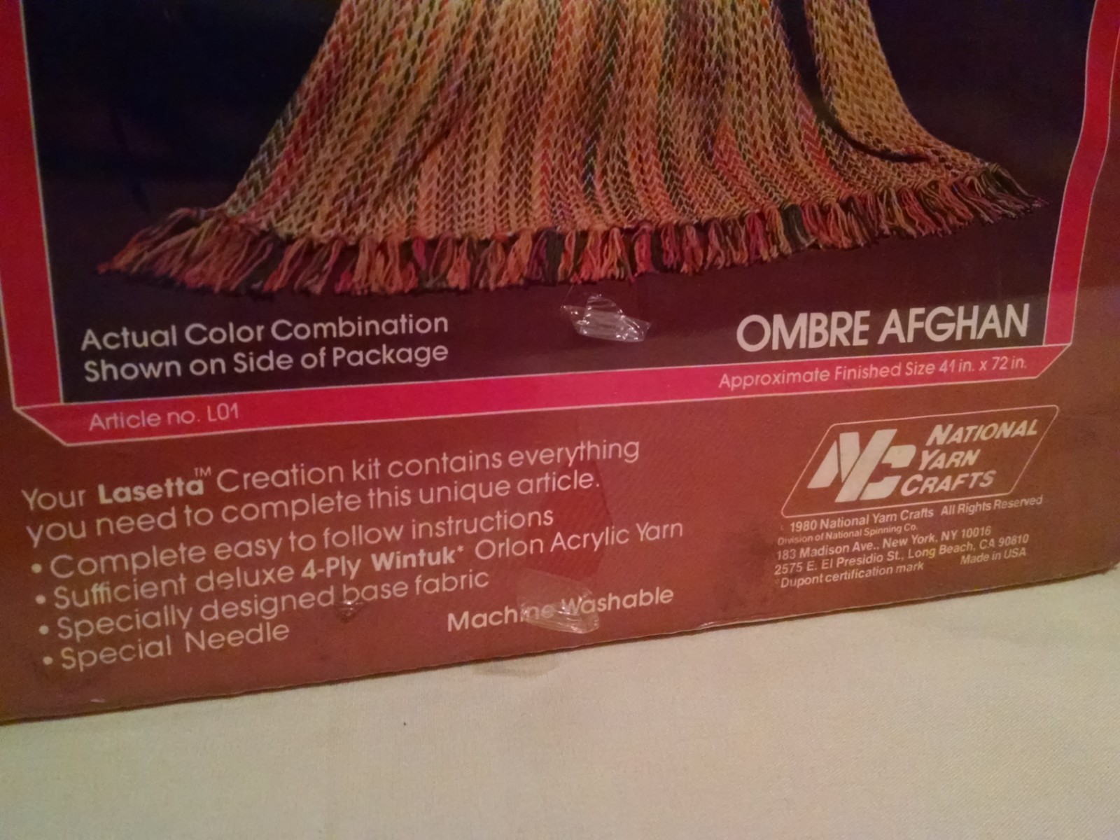 AFGHAN CRAFT KIT LASETTA OMBRE EARTHTONE NOS NEW 1980 NATIONAL YARN CRAFTS USA.