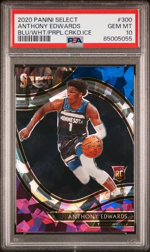 2020 PANINI SELECT BLUE/WHITE/PURPLE CRACKED ICE #300 ANTHONY EDWARDS RC PSA 10