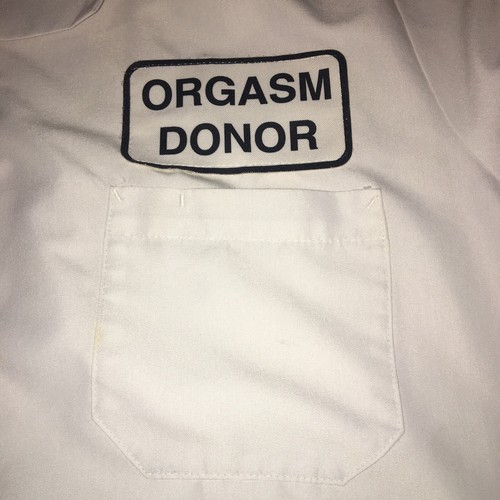 HALLOWEEN Gag White Lab Coat " ORGASM DONOR" Costume Chest 48” Cosplay - Picture 9 of 11