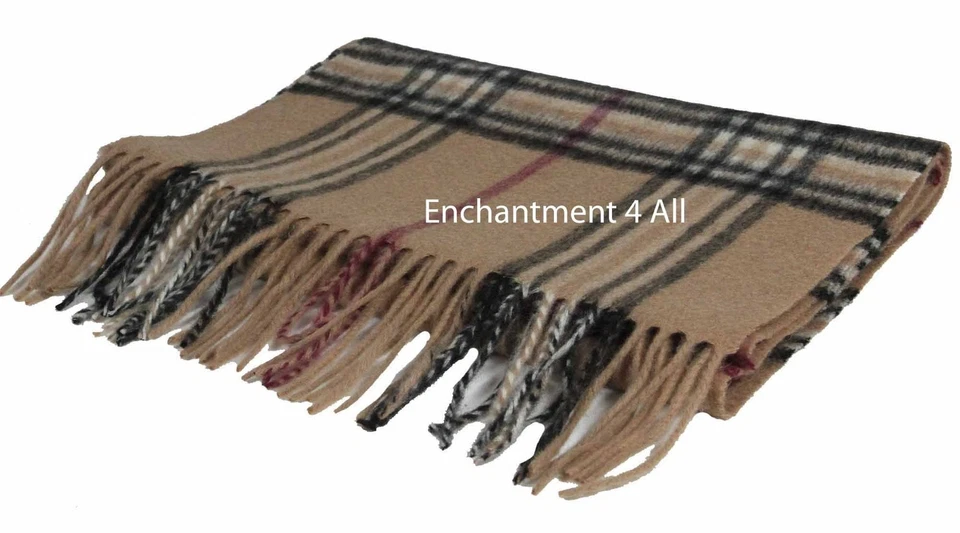 Hecho a mano 70"x11" clásico TARTÁN cuadros 100% 2 capas cachemir bufanda silenciador, beige Foto 2 de 4