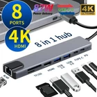 USB-C 3.1 To USB 3.0 Hub HDMI RJ45 Ethernet Micro SD TF OTG PD Charging Adapter