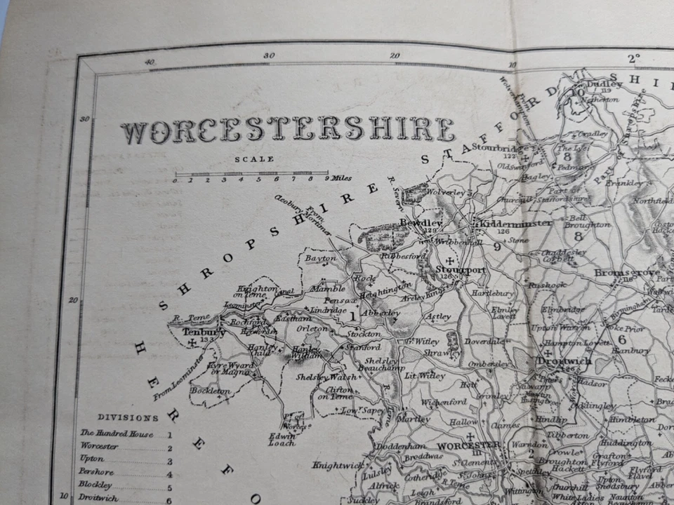County map of Worcestershire, England antique engraving c1843 - Изображение 2 из 3