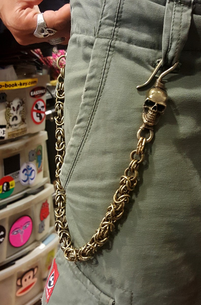 アクセサリー 80s bronze chain necklace/wallet chain Handmade Bronze Wallet Chain With Brass Skull Hook Snake Box