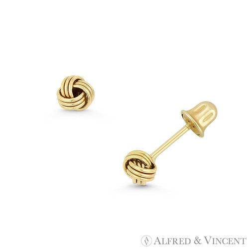 Love Knot Charm 4.5mm, 5mm, or 5.5mm Screwback Stud Earrings in 14k Yellow Gold - Picture 4 of 4