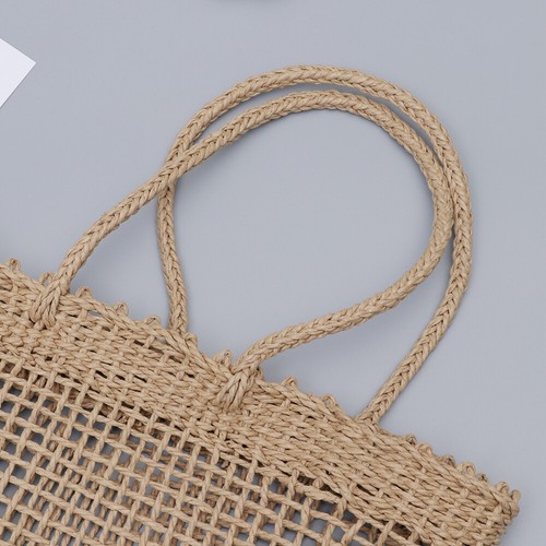 Khaki Knitted Pouch Handmade Straw Weaving Bag Hallow Out Shoulder Bag Summer - Picture 2 of 11