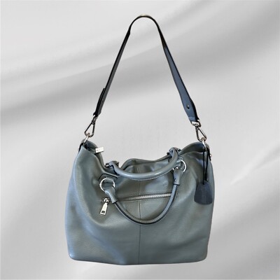 Kattee Soft Leather Shoulder Crossbody Tote Handbag Blue-Gray 2 Removable straps