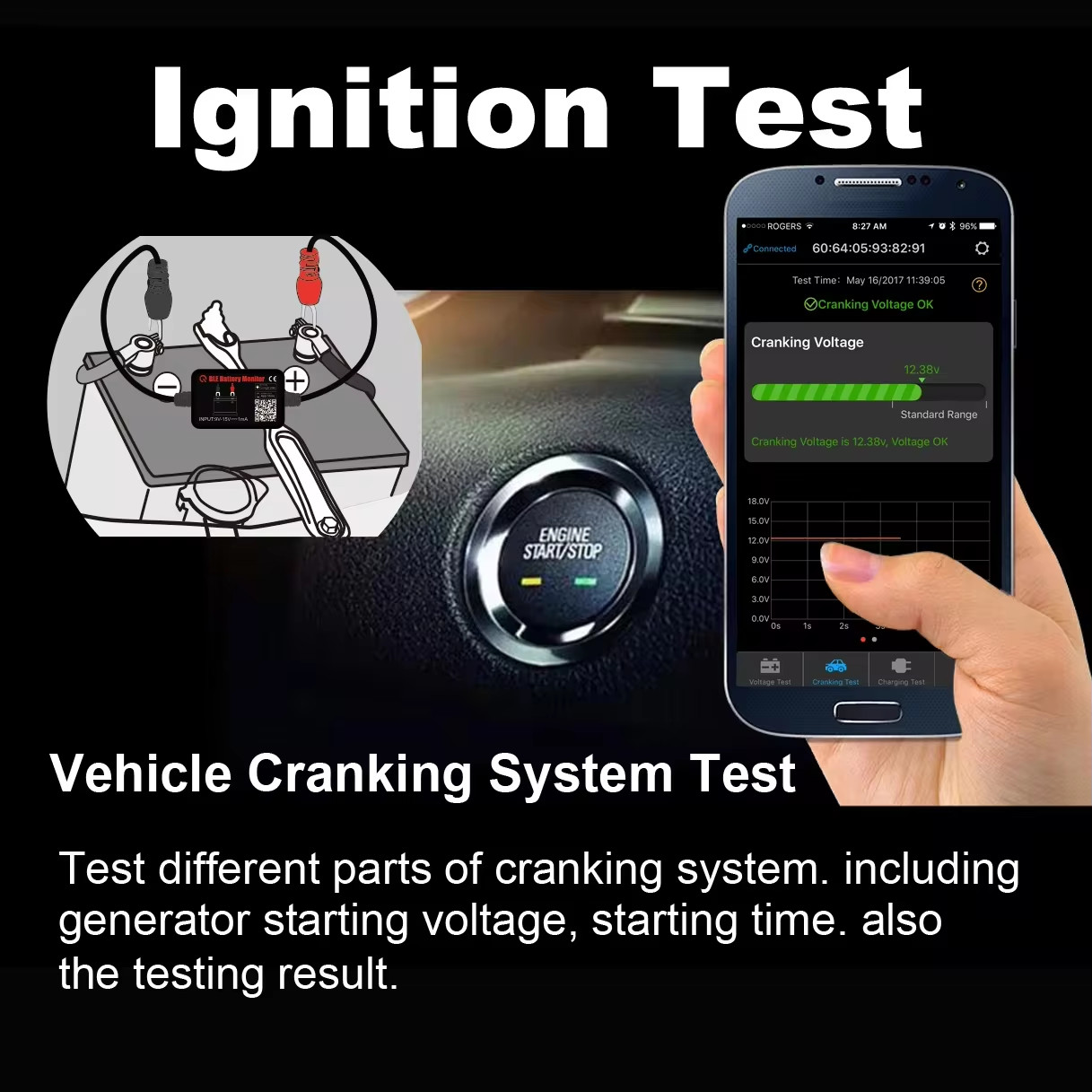 QUICKLYNKS 12V Car Bluetooth Battery Tester Charging Cranking Test Analyzer IOS