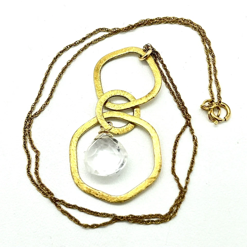 "Colgante artesanal martillado triple disco cristal briolette gota 1/20 14 kgf 16"" cadena" Foto 4 de 4