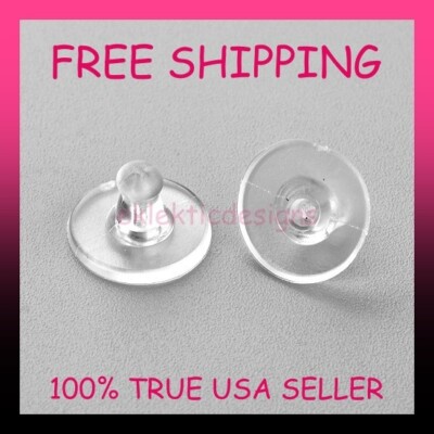10mm x 6mm 10pc Clear Rubber Plastic Disc Earring Backs Stopper EarNuts FREESHIP