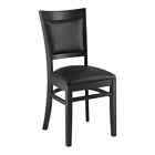 Solid Back Black Wood Restaurant Chair with Black Vinyl Seat & Backrest