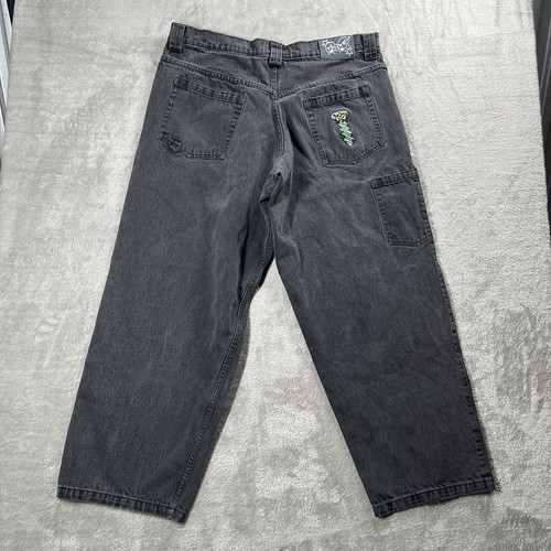 Scatter Brain Jeans Black Denim Super Baggy Wide Leg Y2K Patches Size 36x30 XXL - Picture 6 of 15