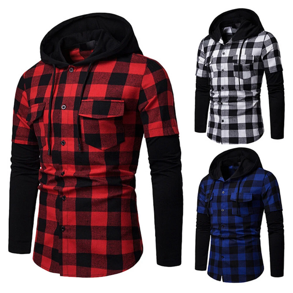 Plaid casual hooded shirt sale