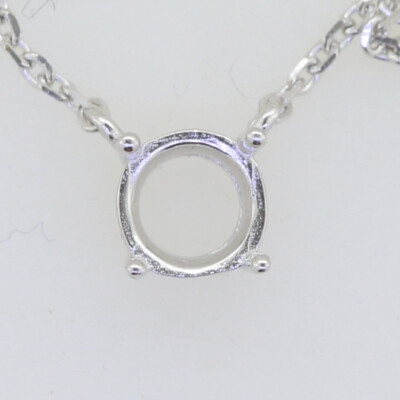 Sterling Silver Semi Mount Pendant Setting Round RD 6x6mm Halo Choker Chain 18''