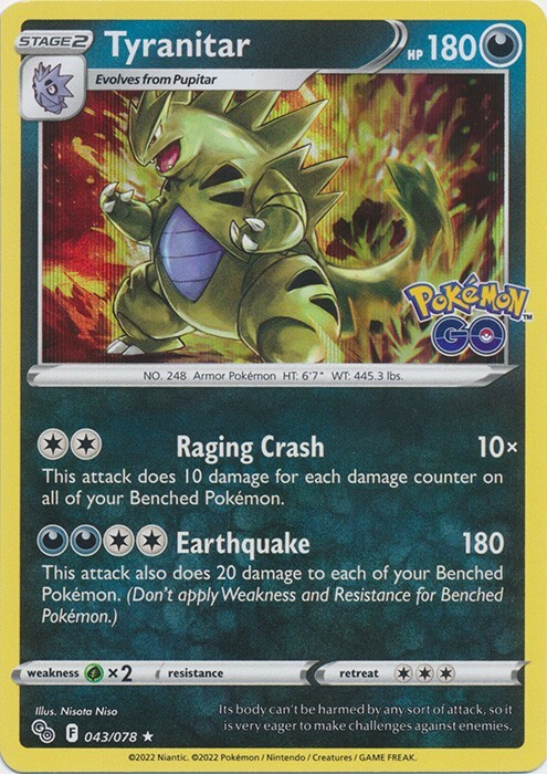 Holo Tyranitar 043/078 Rare Pokemon GO Pokemon TCG