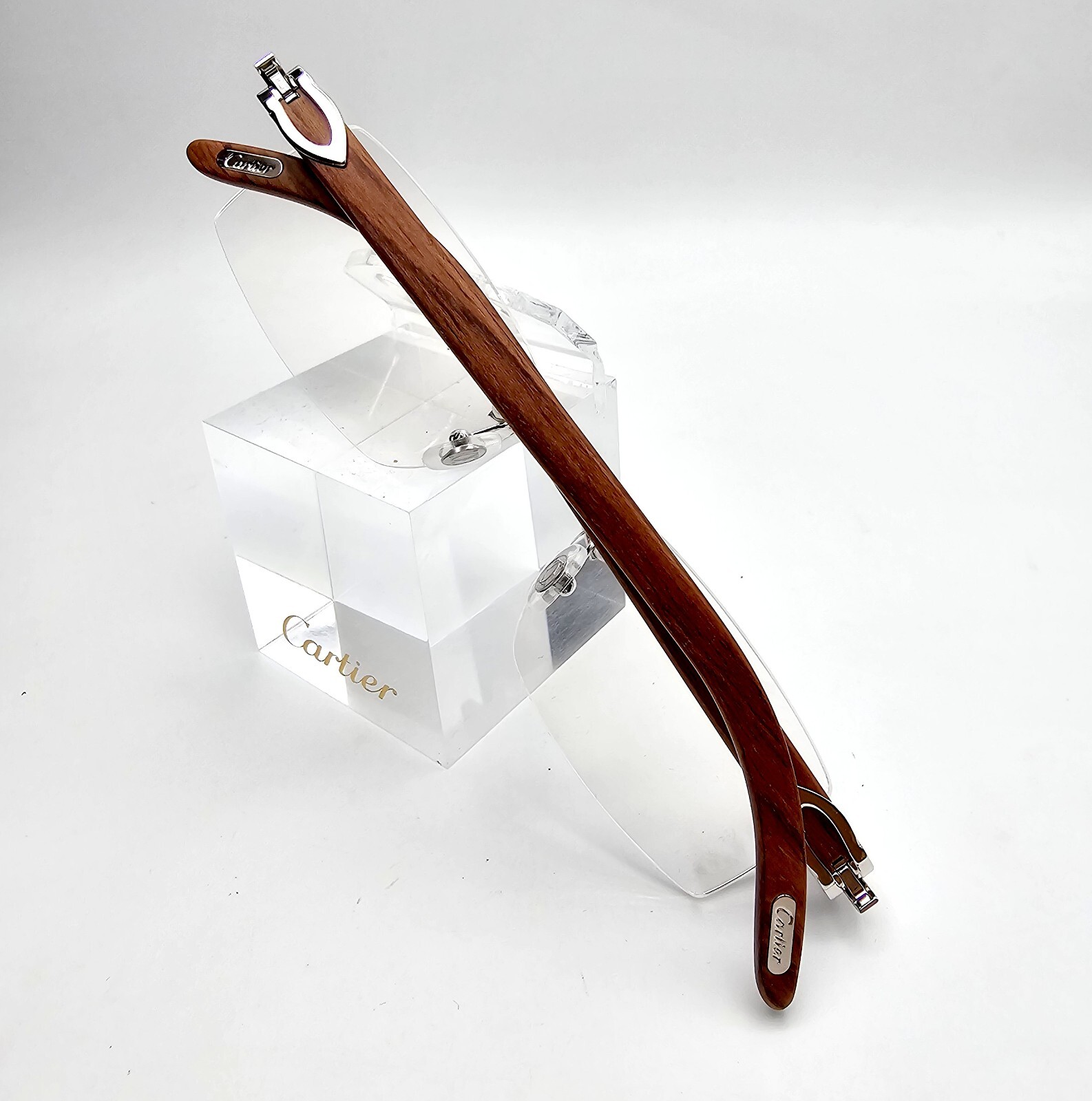 NEW! Authentic Cartier Brown Wood Silver Glasses image 3