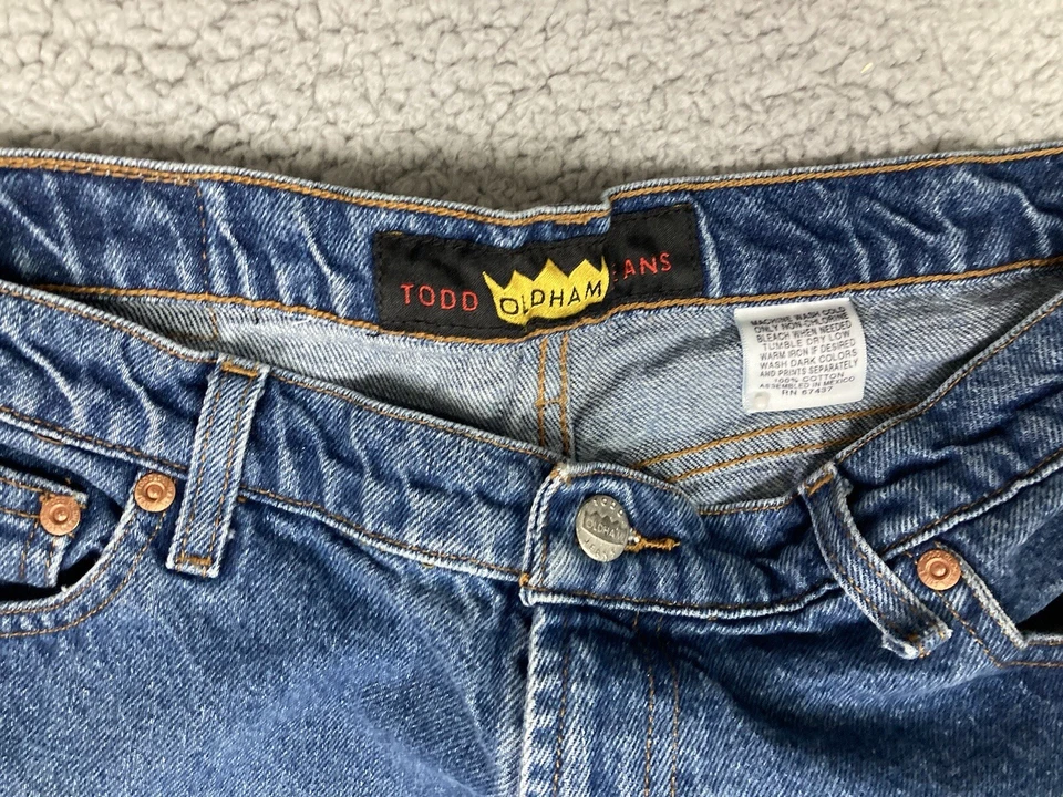 Pantalones de mezclilla vintage Todd Oldham para mujer talla 13 30x30 azul pierna recta años 90 Y2K Foto 3 de 4