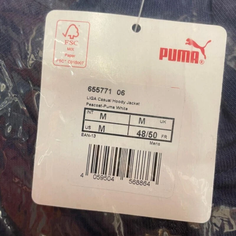 PUMA Liga Casual Navy Blue Hoodie Mens Peacoat Drycell Full Zip Hoody Jacket M - Image 3 of 3