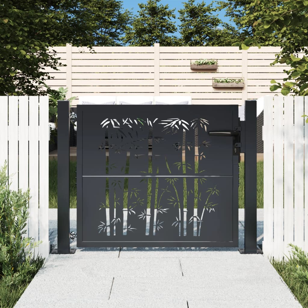 Cancello Giardino Antracite 105x80 cm vidaXL in Acciaio Design Bambù