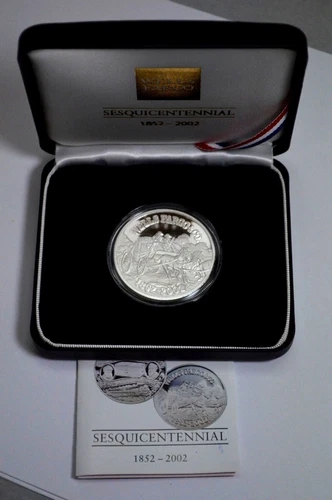 WELLS FARGO 150th ANN. 1852-2002 1 Troy oz.999 Silver PROOF Round Coin w/Box&CoA