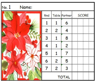 Poinsettia Watercolor 2 Table Progressive Bridge Card Tallies (Easy To ...