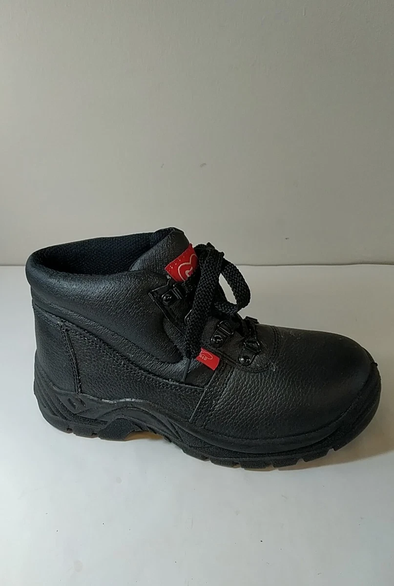 Red Mens Work Boots Size UK 5 EU 38 Black Leather With Rubber