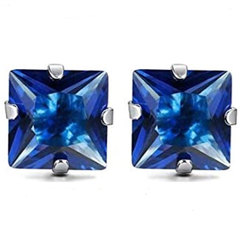 5mm Square Sapphire CZ Stud Earrings, September Birthstone Blue
