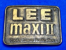 Lee Maxi Ii Packs More Protection Brass Tone Advertising Promo Belt Buckle