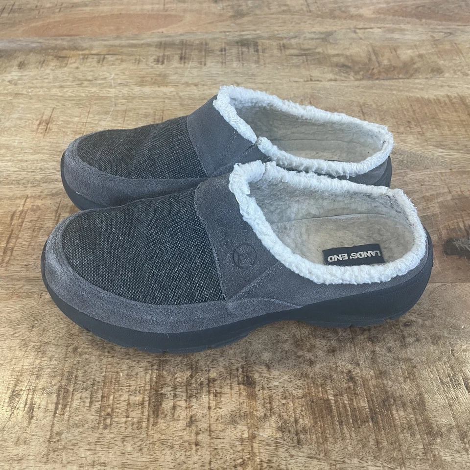 Land’s End Mujer 6 Gamuza Cuero Mocasín Zapatillas Forradas Gris Suelas de Goma Foto 2 de 4