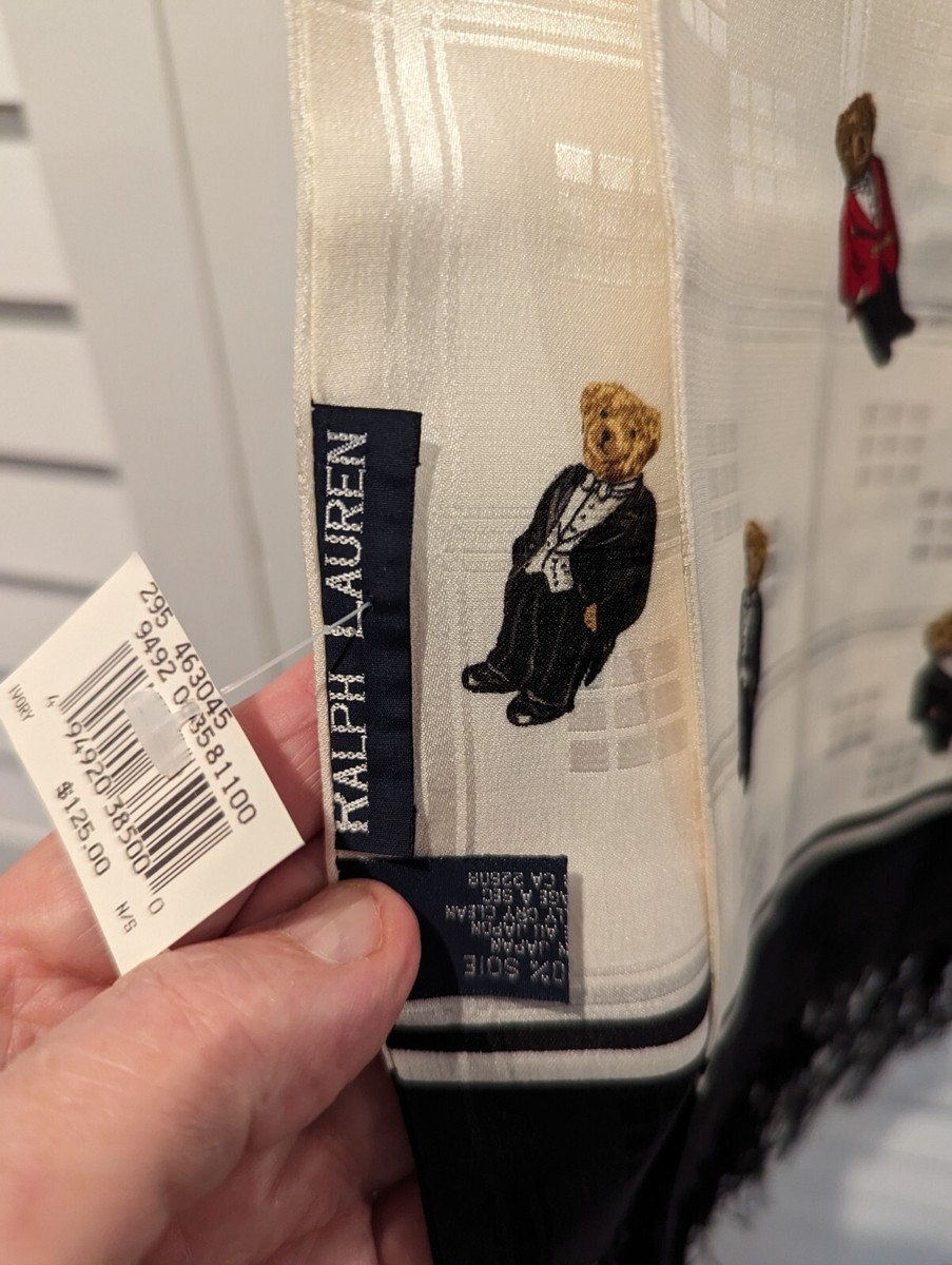 Vintage Ralph Lauren Bear Martini Party 100% Silk Scarf-Japan - Main Image