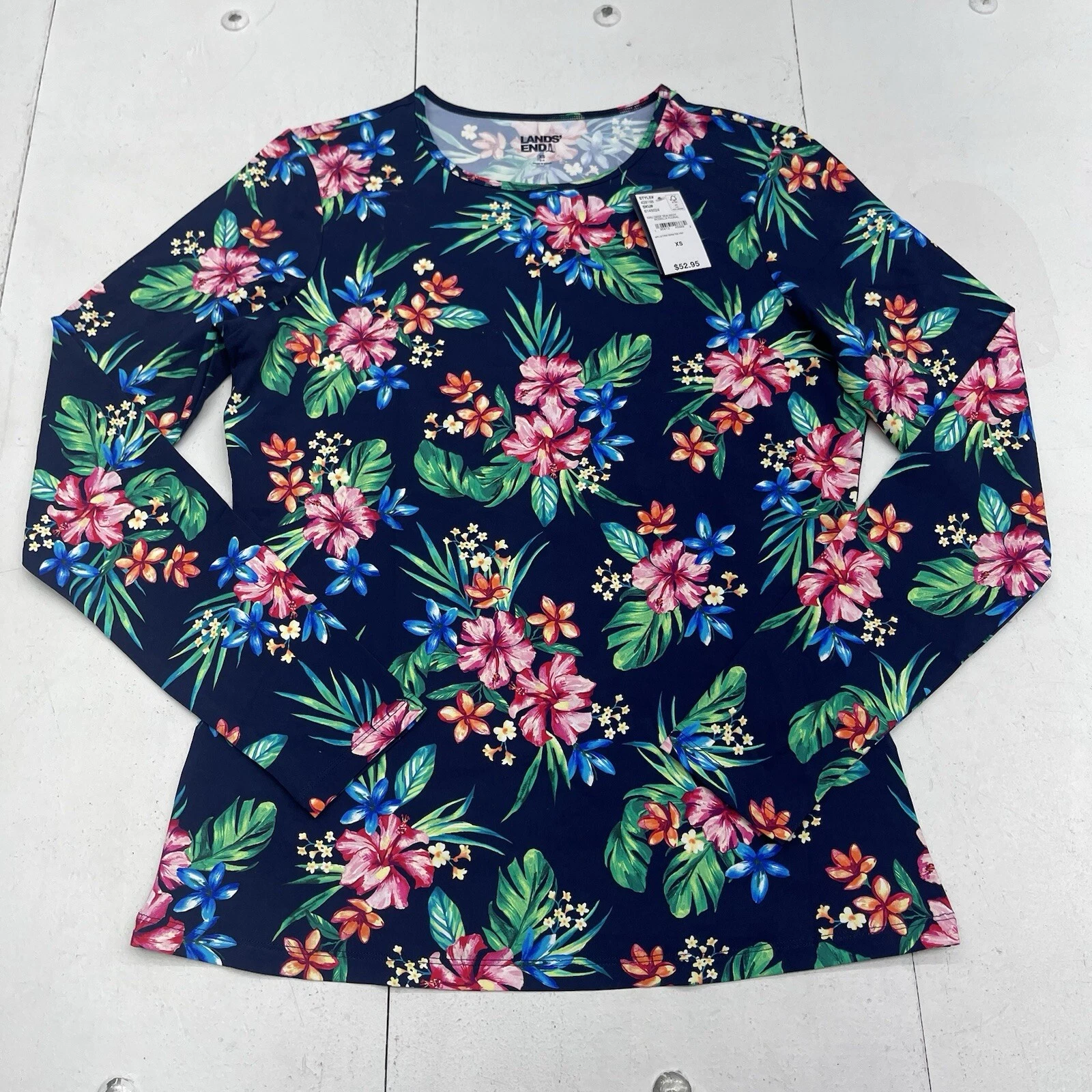 Lands End Deep Sea Navy UPF 50 Rashguard Long Sleeve Swim Tee Women’s Size XS