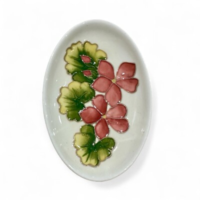 Moorcroft Pottery, Pin Dish, Cream With Pink Flowers