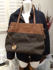 MICHAEL KORS  LARGE SHOULDER TOTE BAG PURSE MK SIGNATURE BROWN 