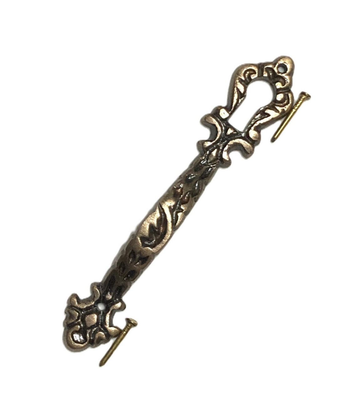 Ornate Antique Brass Door Pull Handle With Key Hole Bookcase Curio Cabinet 3.5"