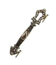 Ornate Antique Brass Door Pull Handle With Key Hole Bookcase Curio Cabinet 3.5"