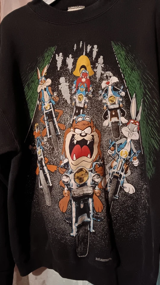 Винтажная мотоциклетная толстовка 1993 Looney Tunes размер L двусторонняя повсюду - Изображение 2 из 4